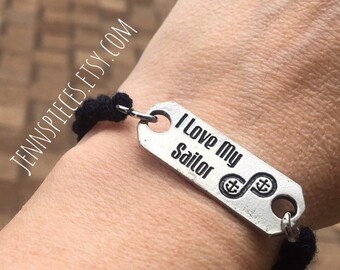 I Love My Sailor boot band bracelet Navy wife girlfriend husband boyfriend