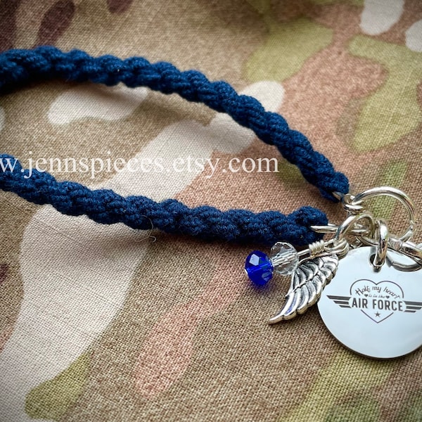 Half My heart is in the Air Force boot band bracelet USAF Airman airmen wife girlfriend mom military