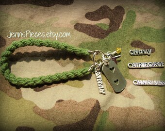 Double Heart Dog Tag Army Marines Navy National Guard Air Force charm Boot Band Bracelet Military  mom USMC usaf