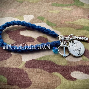 Proud Mom or Grandparent of a US SAILOR Or COASTIE Mom Boot Band Bracelet Navy coast guard seabee uscg military parent