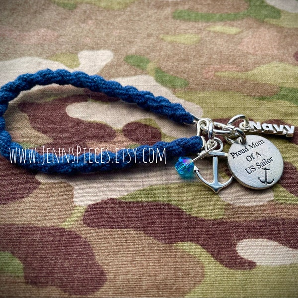 Proud Mom or Grandparent of a US SAILOR Or COASTIE Mom Boot Band Bracelet Navy coast guard seabee uscg military parent