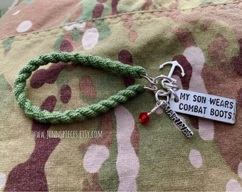 My Son OR Daughter Wears Combat Boots Boot Band Bracelet military mom Army Marines Air Force Navy National Guard