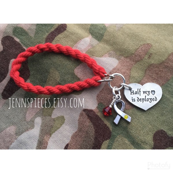 Half My Heart is Deployed Red Friday bracelet boot band National Guard Army Marines Navy Air Force
