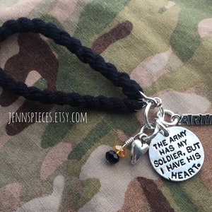 The Army Has My Soldier But I Have His Heart boot band bracelet National Guard military proud wife girlfriend deployment