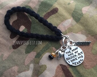 The Army Has My Soldier But I Have His Heart boot band bracelet National Guard military proud wife girlfriend deployment