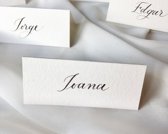 Handmade calligraphy place cards for events. Easel place cards.