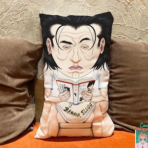 Toilet Scene John Travolta in 'Pulp Fiction' 1994 Pillow, Vincent Vega Bathroom Pooping Funny Caricature Decor, Birthday Gift for Film Buff