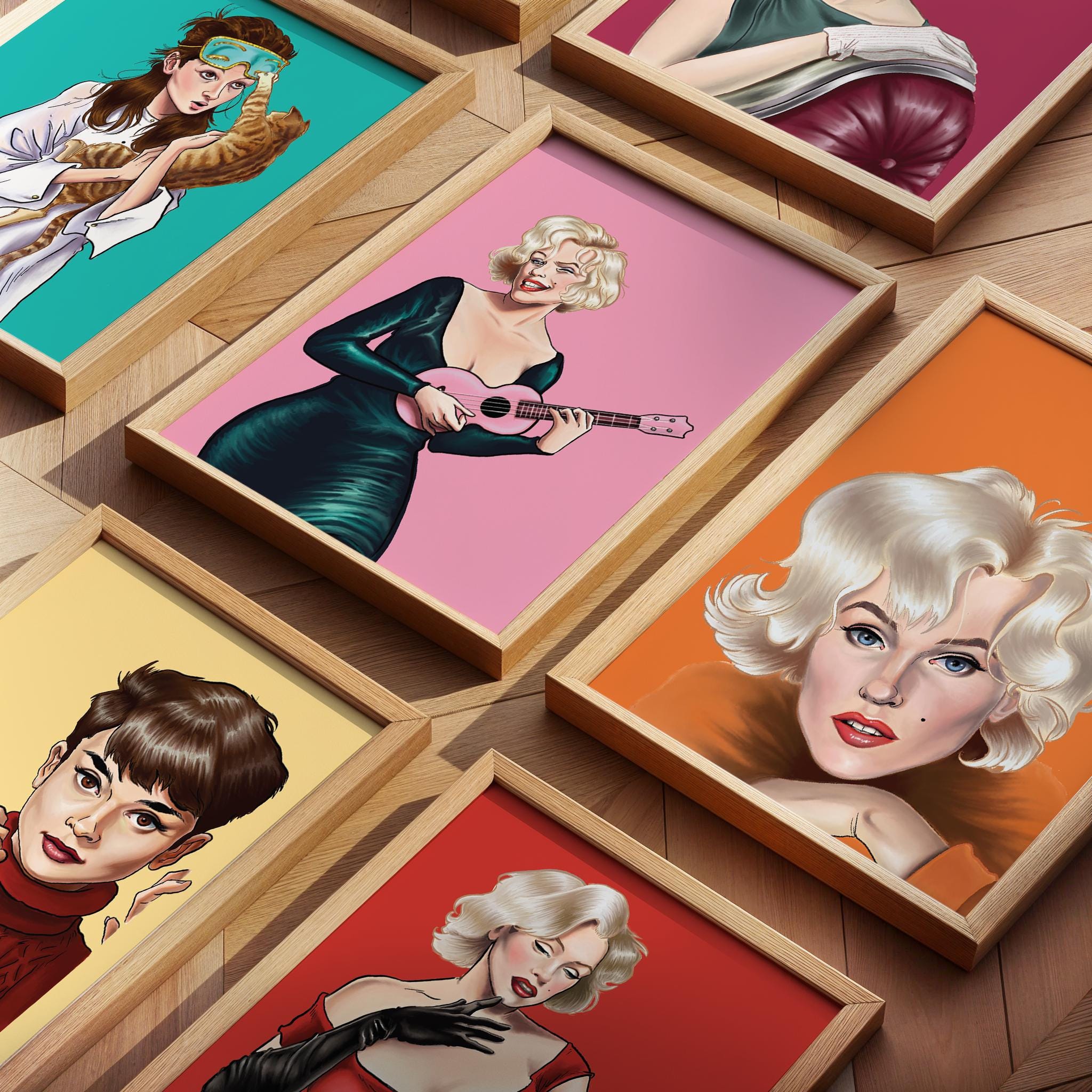 Vintage Hollywood Trendy Poster Set Marilyn Monroe & Audrey Hepburn Art ...