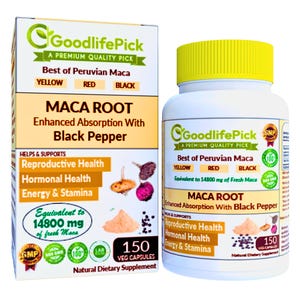Peruvian Maca Root Capsules with Black Pepper - 150 Veg Capsules