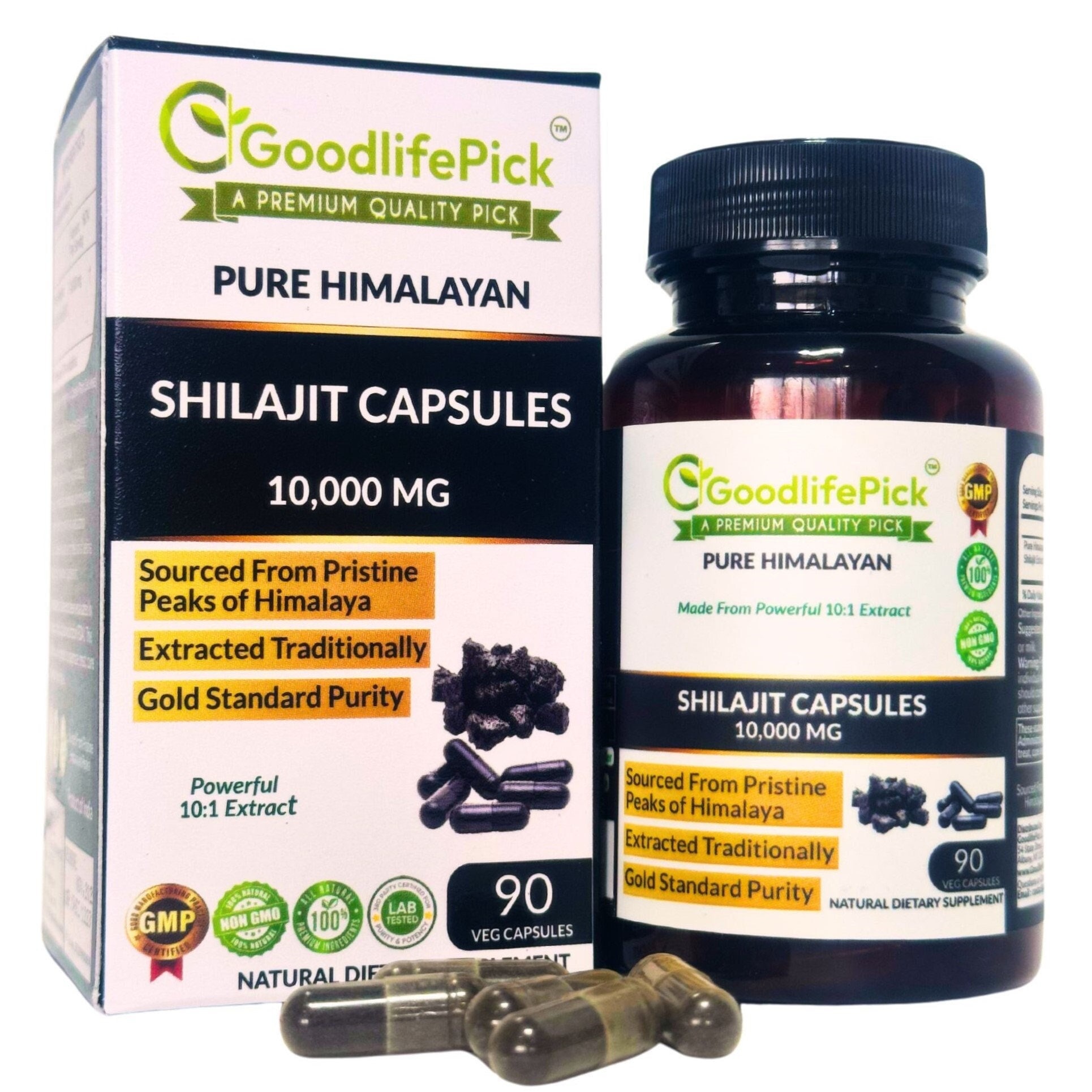 Complément Alimentaire Pure Shilajit 10000 Mg - 90 Gélules, Acide Fulvique, Pur Et Puissant