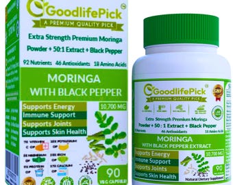 Gélules de moringa (10700 MG) avec poivre noir - 90 ct