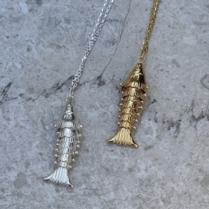 Collana di pesci in argento sterling 925, Collana di pesci d&#39;oro, Collana di pesci minimale, Collana amante dei pesci, Regalo amante dei pesci, Pesce mobile 3D