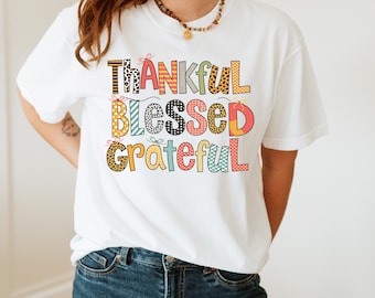 Thankful Blessed Grateful PNG: Fall Patchwork Design (Digital Download)