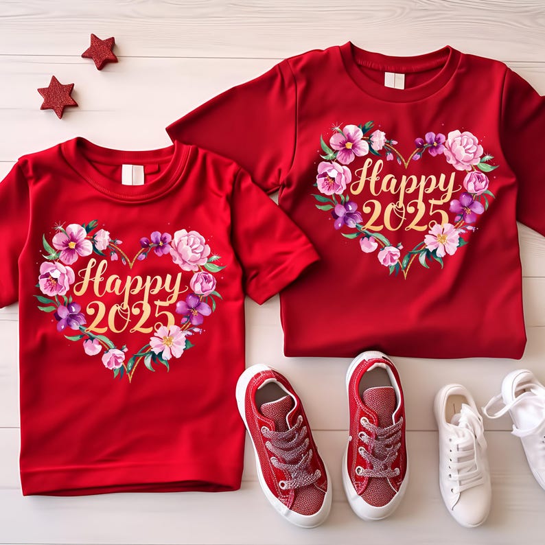 Happy 2025 Floral Heart PNG Watercolor New Year Digital Download for