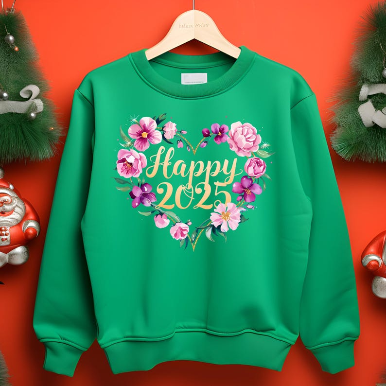 Happy 2025 Floral Heart PNG Watercolor New Year Digital Download for