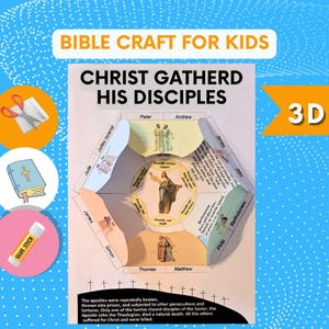 May include: A colourful Bible craft for children, with the text "Christ Gathered His Disciples." The 3D craft includes illustrations of Jesus and his disciples, with text labels. Includes a glue stick, scissors, and a book.