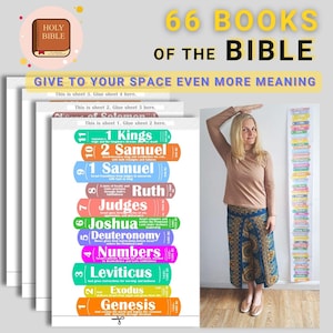 Póster imprimible de los 66 libros de la Biblia, gráfico bíblico de pared, decoración cristiana para el hogar, escuela dominical, libros del Nuevo y Antiguo Testamento