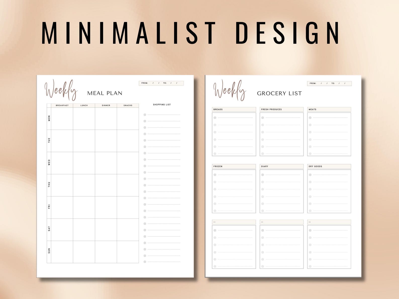 Minimalist Weekly Meal Planner, Meal Plan Print, Grocery List Printable ...