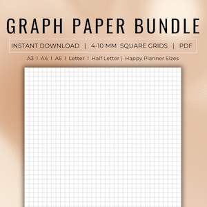 Druckbares Millimeterpapier Bündel, 7 verschiedene quadratische Gitter, A3/A4/A5/Letter/Half Size, Planer Einlagen, digitales Notizbuch, Instant Download PDF