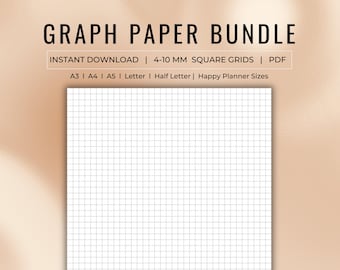 Printable Graph Paper Bundle, 7 Different square grids, A3/A4/A5/Letter/Half Size, Planner Inserts, Digital Notebook, Instant Download PDF