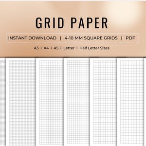 Pacchetto di carta a quadretti, carta a quadretti stampabile, carta a quadretti, modello digitale, griglia piccola, griglia grande, A4, A3, A5, lettera, mezza lettera, stampabile