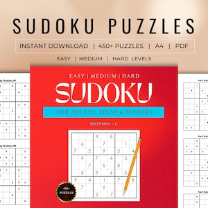 Sudoku For Teens, Seniors & Adults - 450+ Printable Puzzle Book, Easy Medium Hard, Brain Teaser Games Collection, Edition 1