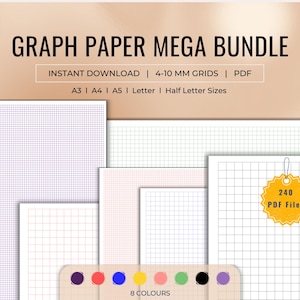 Mega Printable Graph Paper Bundle: Colored, A3/A4/A5/Letter Grid Paper, Math, Study Templates, Digital Coordinate Paper for All Projects