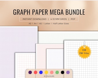 Mega Printable Graph Paper Bundle: Colored, A3/A4/A5/Letter Grid Paper, Math, Study Templates, Digital Coordinate Paper for All Projects