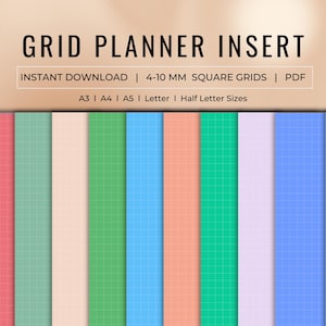 Graph Paper Planner Insert | Digital Notebook | Colorful Graph | Note-Taking Printable Paper | Square Grid | A3 A4 A5 Letter HalfLetter