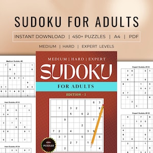 Sudoku For Adults & Experts, 450+ Printable Sudoku Puzzle Book,  Medium, Hard, Expert Levels, Sudoku Collection, Brain Teaser, Edition1