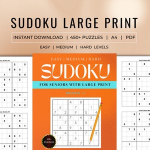 Large Print Sudoku for Seniors, 450+ Printable Sudoku Puzzle Book,  Easy Medium Hard,  Sudoku Games Collection, Brain Teaser, Edition1