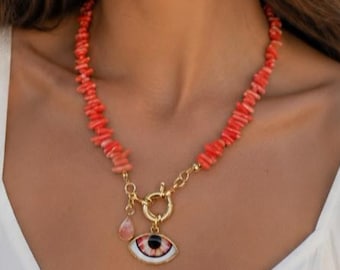 Handmade Branch Coral Necklace: Gold Plated Natural Stone
