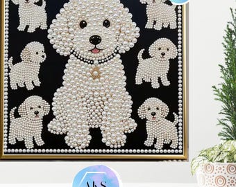 Pearl Diamond Painting Cute Happy Dogs 5D DIY Crystal Art Diamond Art Painting Kits Full Canvas Rhinestone Embroidery Kit by Numbers