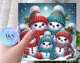 Kit de tarjeta de felicitación navideña 5D DIY, kit de pintura con diamantes, lienzo completo, bordado de diamantes de imitación, kit de artesanía de cristal por números, muñeco de nieve