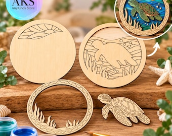 DIY Sea Turtle Wooden Craft Kit, Layered Wood Art, Paint Your Own Turtle, 3D Ocean Wall Decor, Laser Cut DIY Craft Gift Gift for Kids, Her