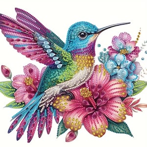Floral Kolibri - 5D DIY Diamant Kunst Malerei Kits Volle Leinwand Strass Stickerei Kristall Handwerk Kits by Numbers Vogel Kolibri Hibiskus