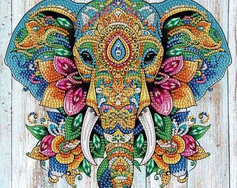 Indian Elephant- 5D DIY Diamond Art Painting Kits Full Canvas Rhinestone Embroidery Cross Stitch Crystal Craft Kits by Numbers Diamond Art