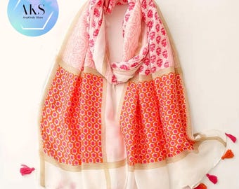 Soft Ladies Scarf Pinks and Reds Women Scarves Boho Scarf Abstract With Tassels