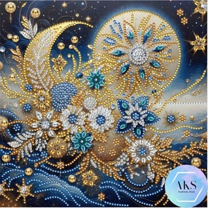 5D DIY Diamond Art Kit Moon Floral Painting Kits Full Canvas Rhinestone Embroidery Crystal Craft Kits by Numbers Moon Cresent