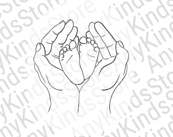 Digital File Baby Feet Svg Hands Svg Parent svg Newborn svg, New baby svg Tiny Feet svg Big hands Little Hands holding baby feet SVG JPG PNG
