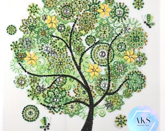 5D DIY Grün Blumen Baum Diamant Kunst Malerei Kits Volle Leinwand Strass Stickerei Kristall Handwerk Kit by Numbers