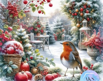Festive Robin in Christmas 5D DIY Diamond Art Painting Kits Full Canvas Rhinestone Embroidery Christmas  Snow Crystal Art Kit Craft