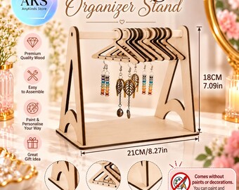 Unpainted Wooden Earring Display Stand, DIY Earring Organiser, Jewellery Holder Rack, Paint Your Own Craft Kit, Earring Storage Display Gift