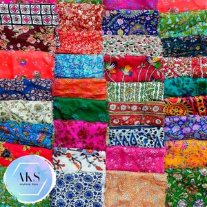 100% Pure Silk Sari Fabric Remnants Scrap Bundle Squares Quilting Journal Project by Quantity Silk Saree Assorted Prints Huge Lot Wholesale