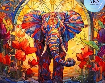 Stained Glass Effect Elephant 5D DIY Diamond Art Painting Kits Full Canvas Rhinestone Embroidery Crystal Art Kit by Number Craft Mosiac Look