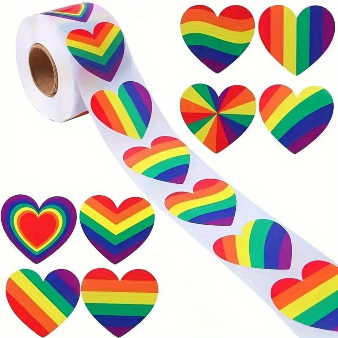 500 Pcs Rainbow Flag Heart Shaped Stickers, Gay Pride LGBTQ Rainbow ...