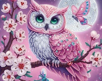 Rosa Eule und Mond 5D DIY Diamant Kunst Malerei Kits Volle Leinwand Strass Stickerei Kreuzstich Kristall Handwerk Kits by Numbers Diamant Kunst