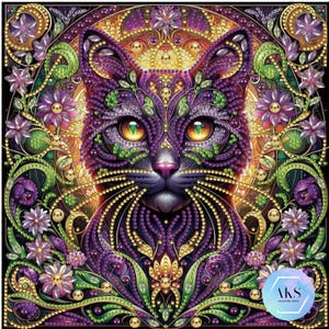 Mystic Cat 5D DIY Diamond Art Painting Kits Full Canvas Rhinestone Embroidery Crystal Art Kit by Numbers Craft Purple Cat Animal Crystal Art