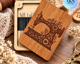 Wooden Needle Case, Needle Minder Magnetic Needle Holder, Sewing Needle Storage Box, Vintage Sewing Machine Gift Needle Organiser for Sewing