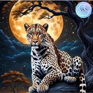 Wild Leopard 5D DIY Diamond Art Painting Kits Full Canvas Rhinestone Embroidery Crystal Art Kit by Numbers Craft Moonlight Animal Crystal